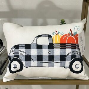 Mainstays Black and White Plaid Truck Pillow with Pumpkins